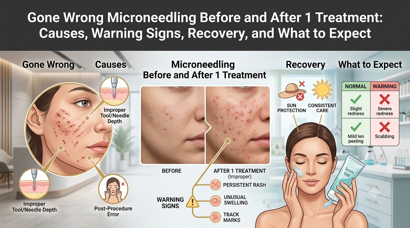 Gone Wrong Microneedling Before and After 1 Treatment: Causes, Warning Signs, Recovery, and What to Expect